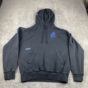 Nike Sportswear Fleece Pullover Hoodie Mens Medium Black Multiple Logos